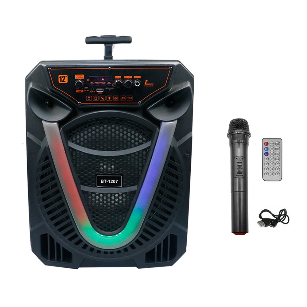 Φορητό Ασύρματο Ηχείο 12″ Bluetooth FM, USB, TF, AUX 30W TWS με Λαβή Μεταφοράς και Ασύρματο Μικρόφωνο Μαύρο (BT-1207)