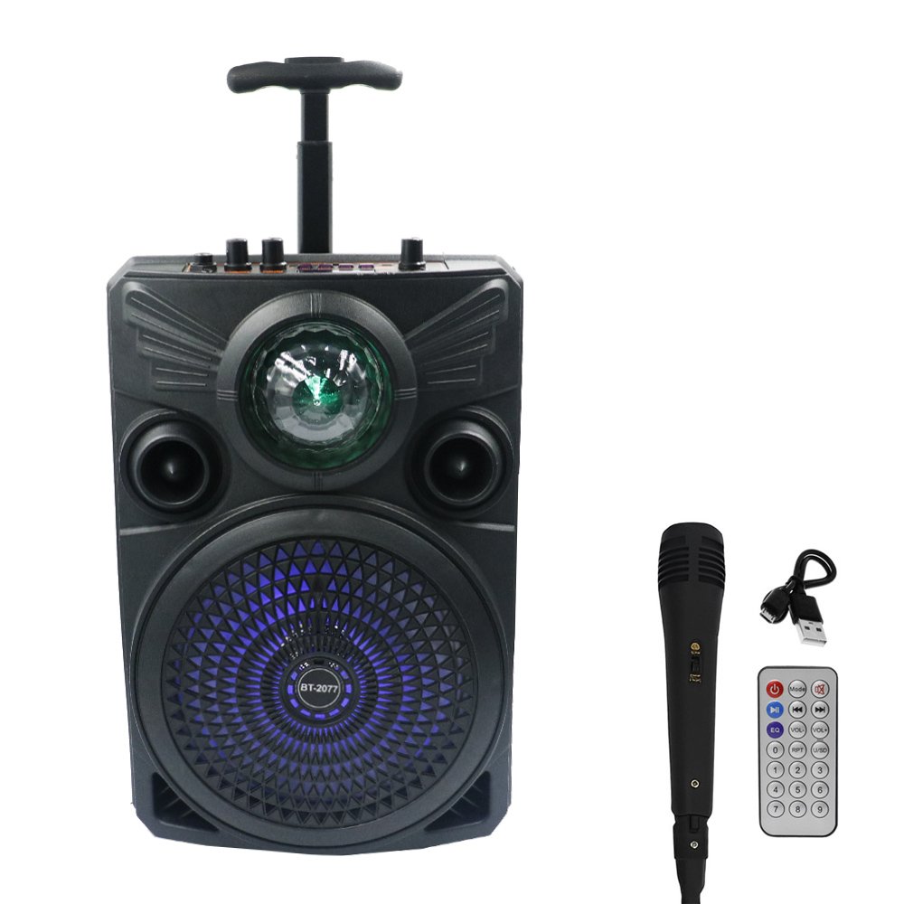 Φορητό Ασύρματο Ηχείο 8″ Bluetooth FM, USB, TF, AUX 20W TWS με Λαβή Μεταφοράς Μαύρο (BT-2077)