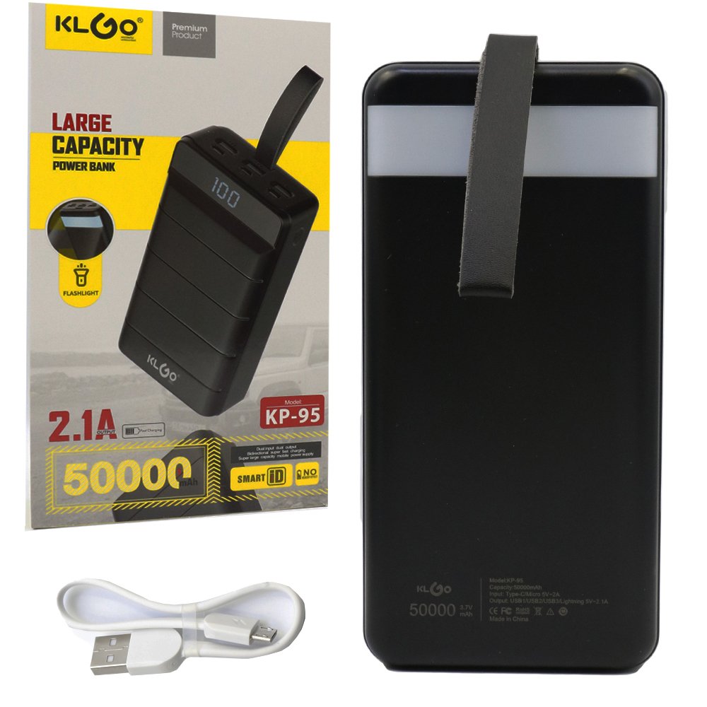 Powerbank 50000 mAh με 3 Θύρες USB-A KLGO Μαύρο (KP-95)