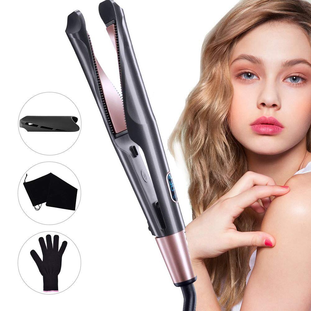 Πρέσα Μαλλιών με Κεραμικές Πλάκες Curl & Straight Kemei Ροζ-Μαύρο (KM-1225)