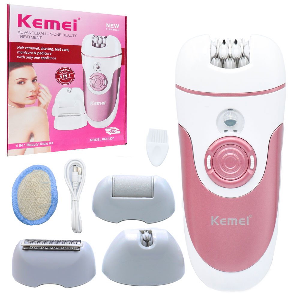 Επαναφορτιζόμενο Σετ Αποτρίχωσης Epilator για Σώμα Kemei Ροζ-Λευκό (KM-1307)