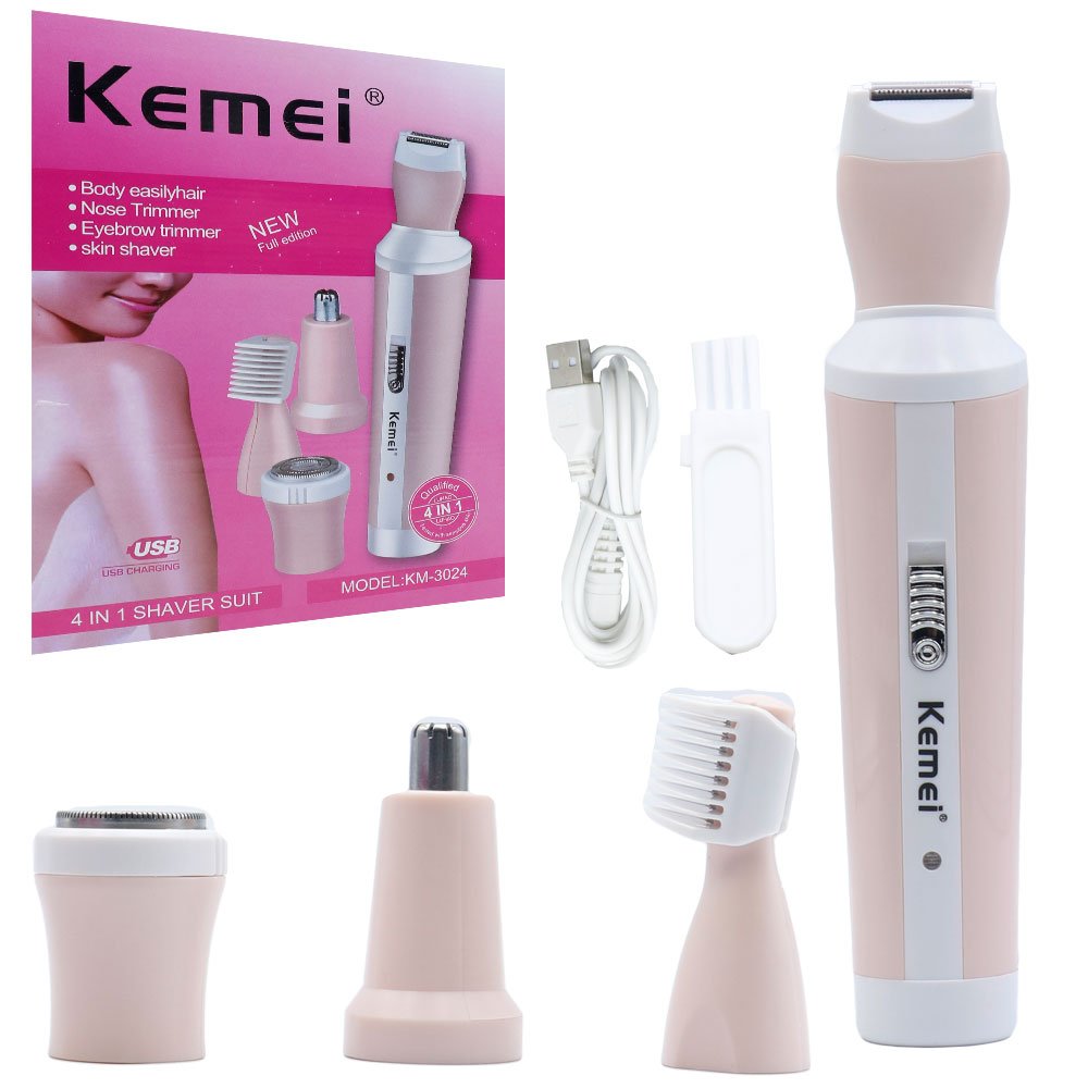Σετ Αποτρίχωσης Epilator για Πρόσωπο και Σώμα 4 σε 1 Kemei Ροζ-Λευκό (KM-3024)