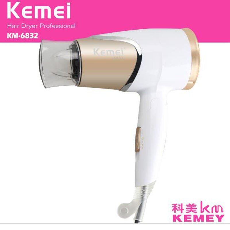 Πιστολάκι Μαλλιών Ταξιδιού 1800W Kemei Λευκό-Χρυσό (KM-6832)