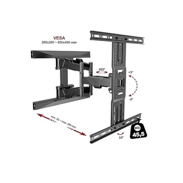 Επιτοίχια βάση τηλεόρασης 45.5kgs 40″-80″ Με Κλίση Και Περιστροφή (P6)