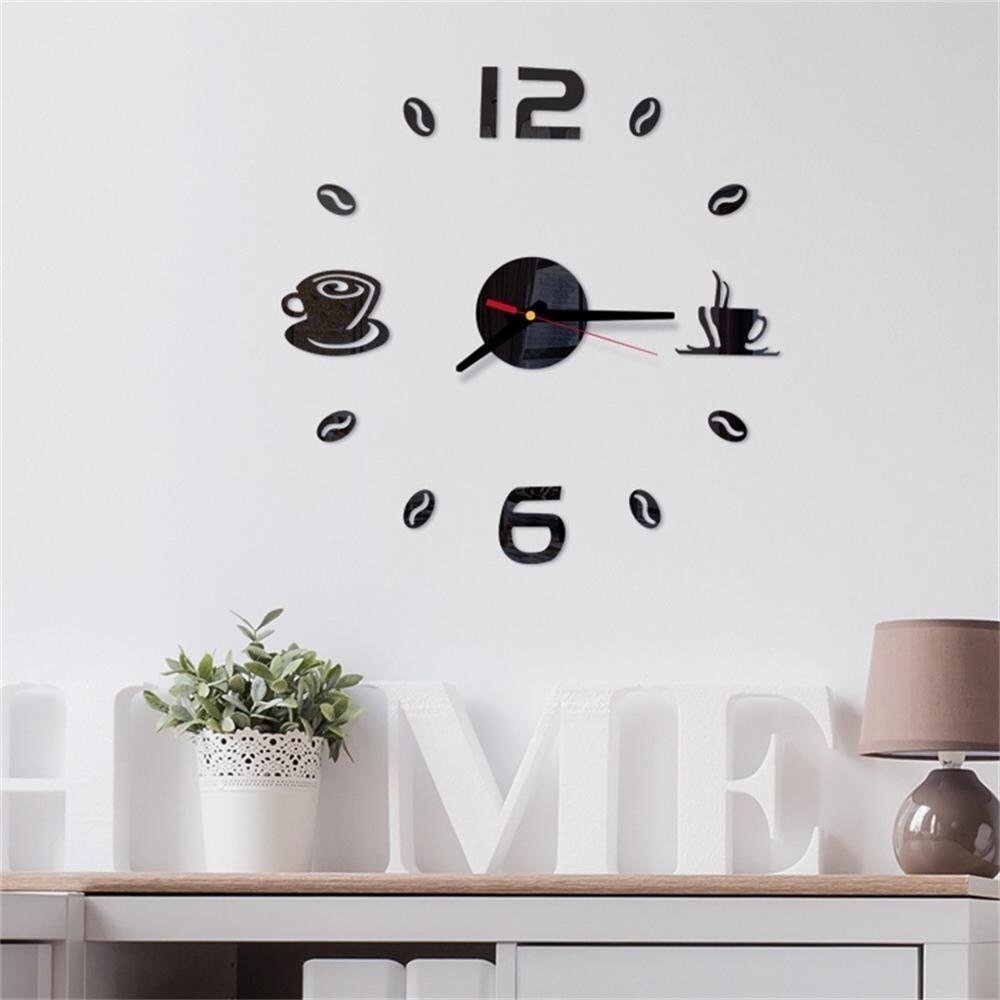 Ρολόι Τοίχου Αυτοκόλλητο 3D DIY 50-120cm Coffee Μαύρο