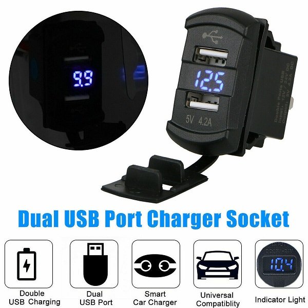 Διπλός φορτιστής αυτοκινήτου USB LED με Ψηφιακή Οθόνη Αμπερόμετρο/Βολτόμετρο 12V-24V 4.2Α (w16396-1)