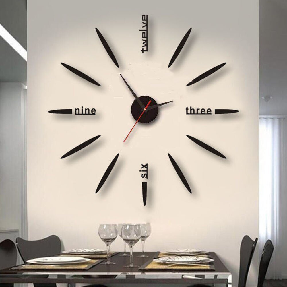 Ρολόι Τοίχου Αυτοκόλλητο 3D DIY 60-120cm Μαύρο (ZH01210)